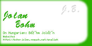 jolan bohm business card